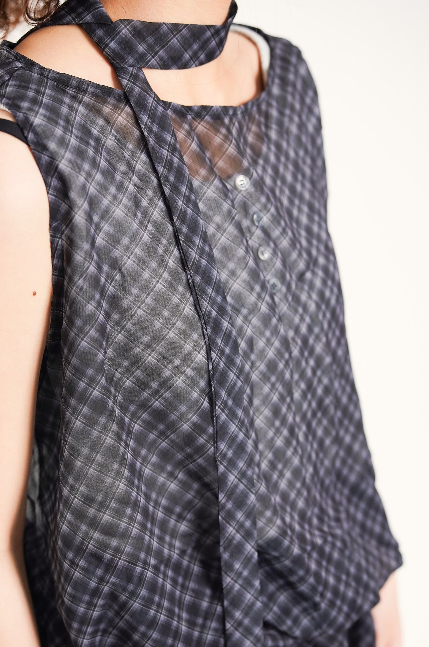 Sheer Plaid Camisole with Neck Strap