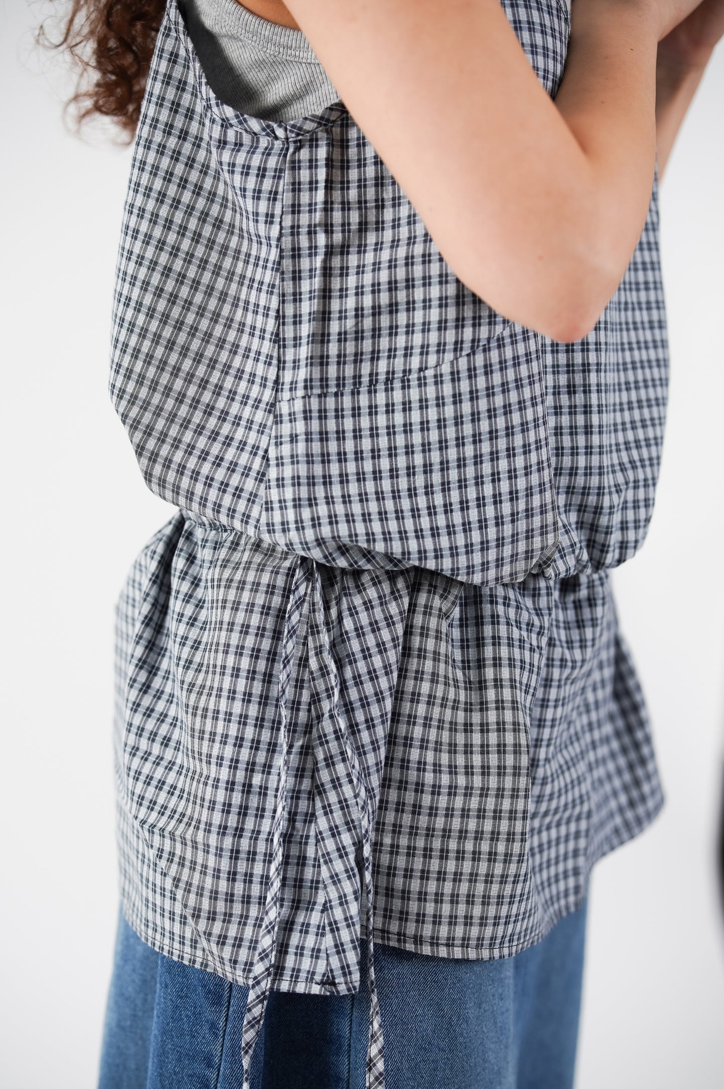 Cinched Gingham Sling Top