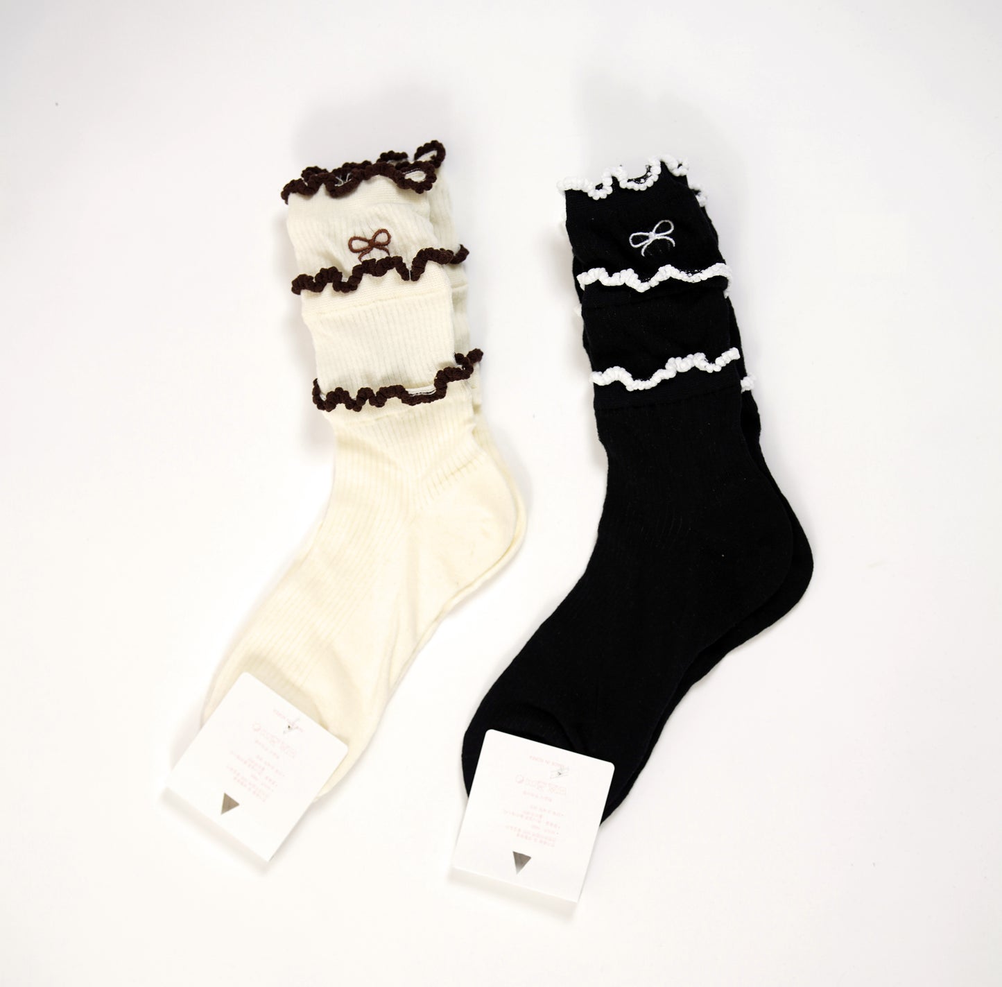 Bow-Trimmed Ruffle Crew Socks