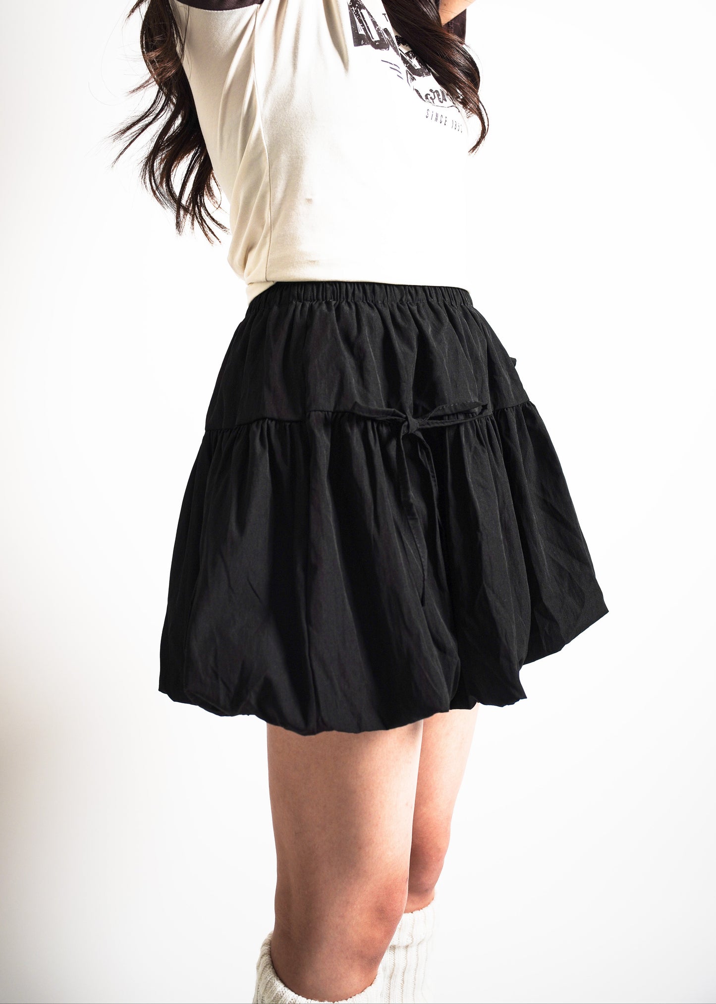 Puff Mini Skirt with Built-in Lining and Bows