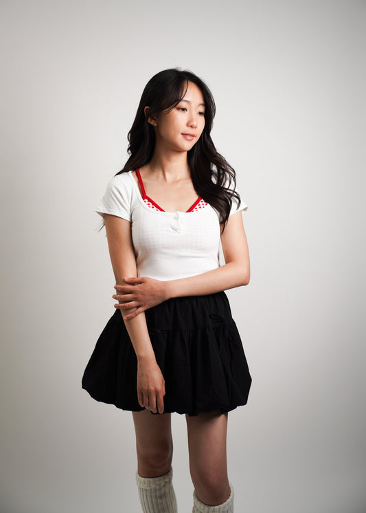 Fake Two-Piece Scoop Neck Tee with Inner Vest