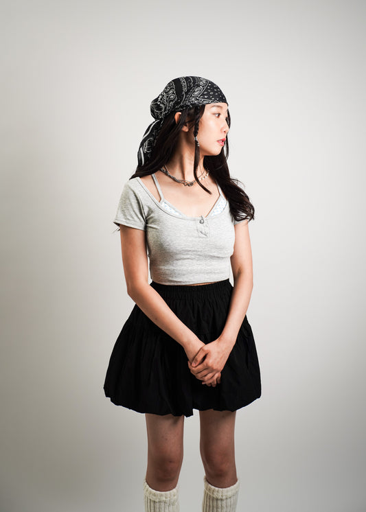 Fake Two-Piece Scoop Neck Tee with Inner Vest