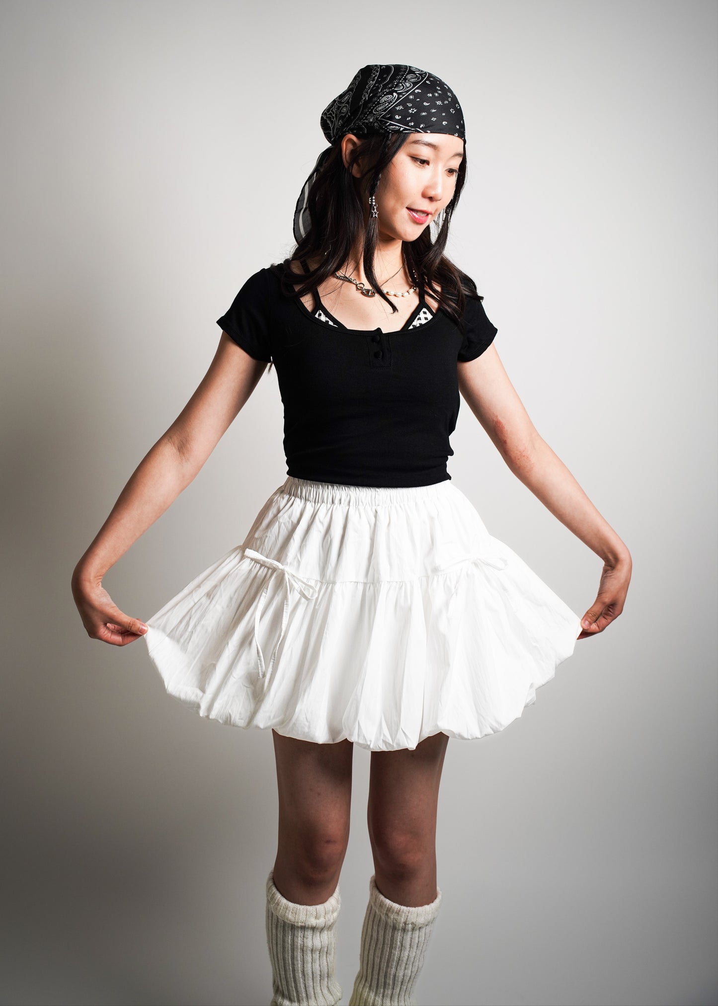 Puff Mini Skirt with Built-in Lining and Bows