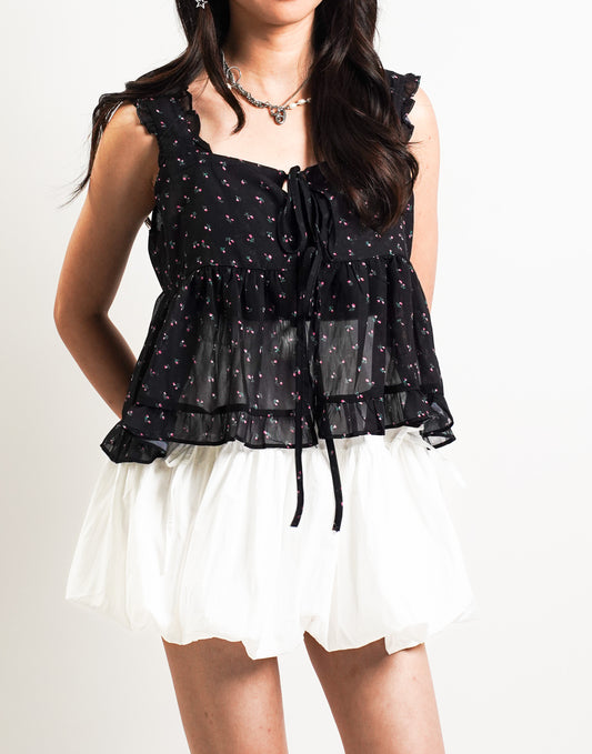 Floral Chiffon Tie-Front Peplum Blouse