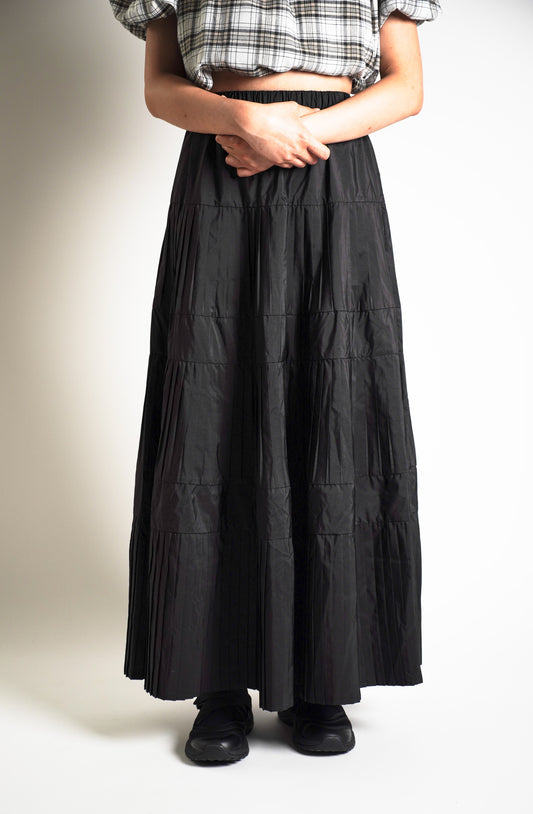Pleated Flared Long Skirt