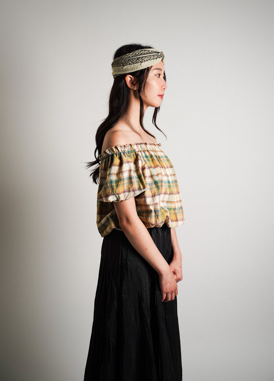 Plaid Off Shoulder Blouse