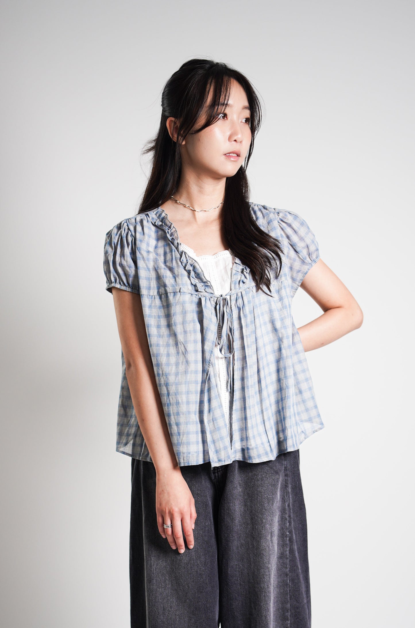 Gingham Fake Two-Piece Blouse