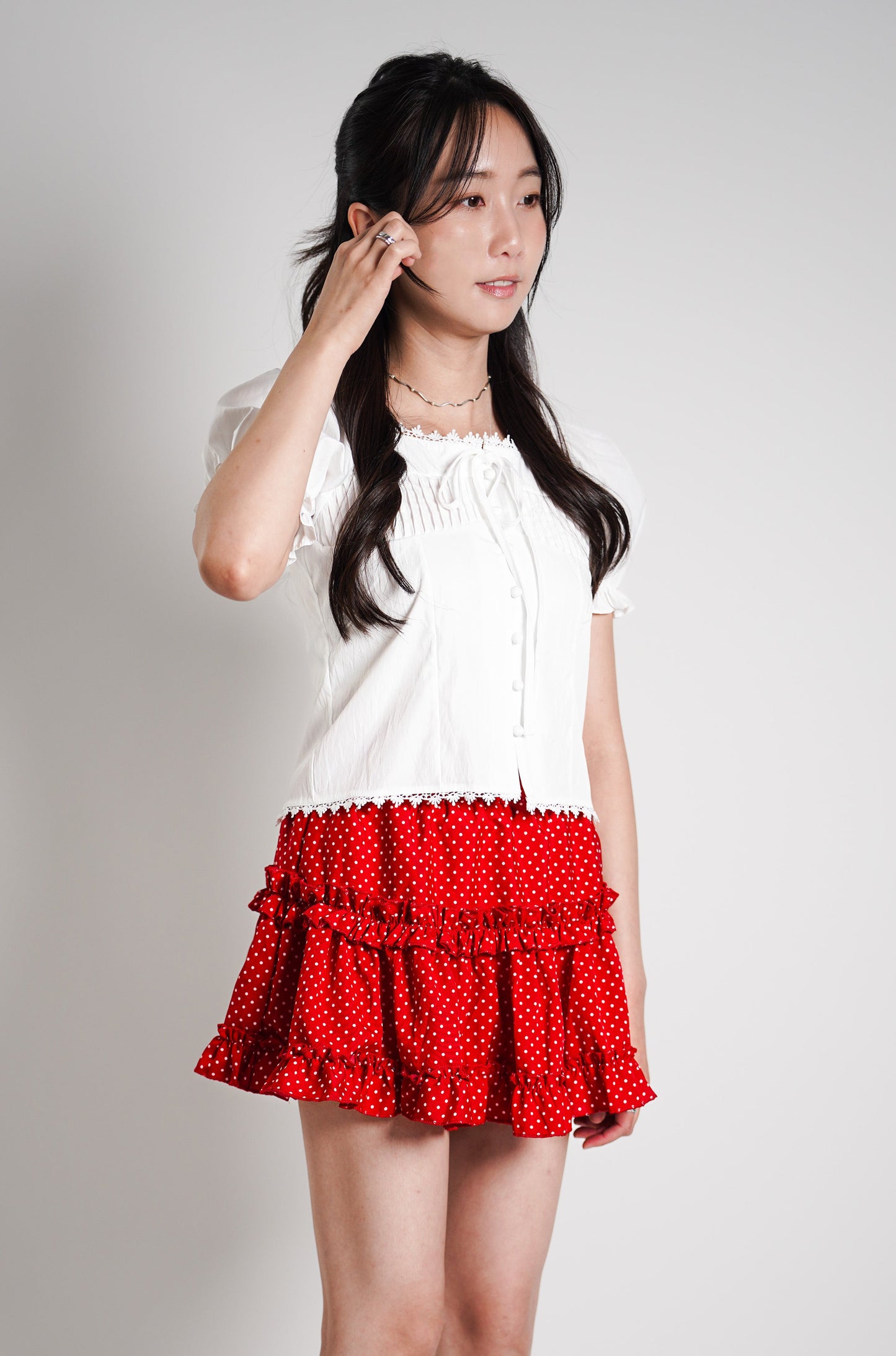 Ruffled Mini Skirt with Polka Dots