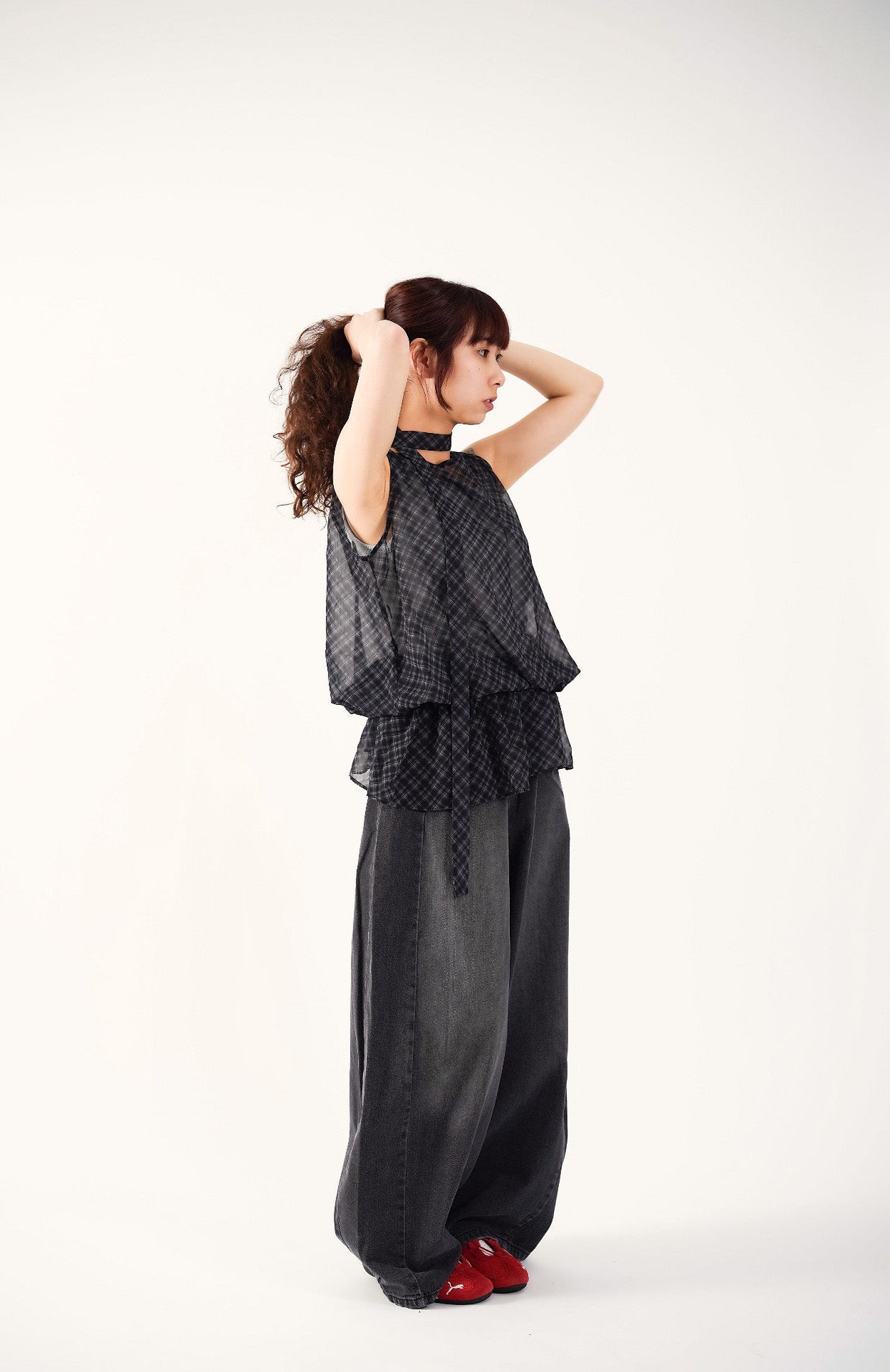 Sheer Plaid Camisole with Neck Strap