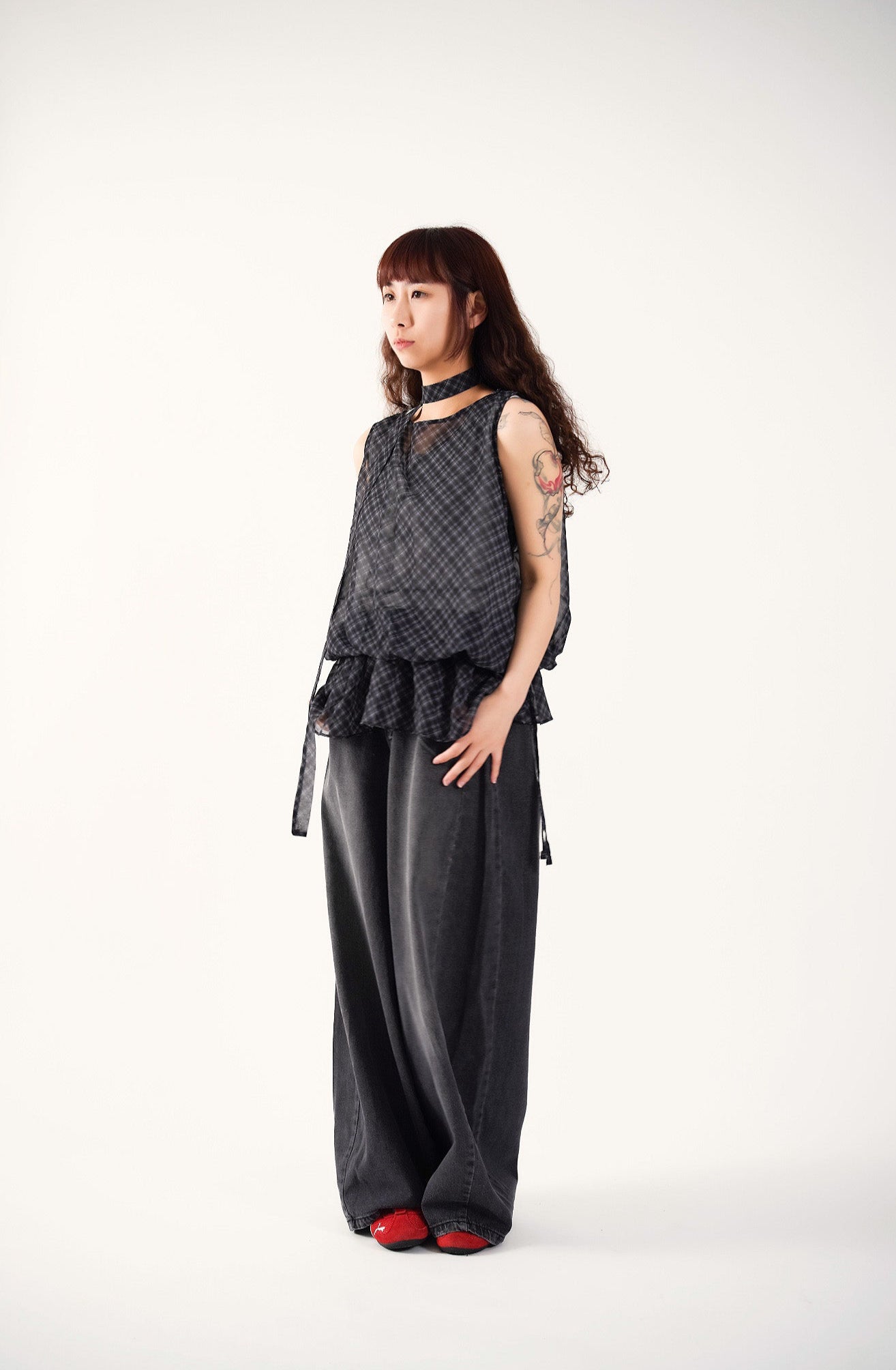 Sheer Plaid Camisole with Neck Strap