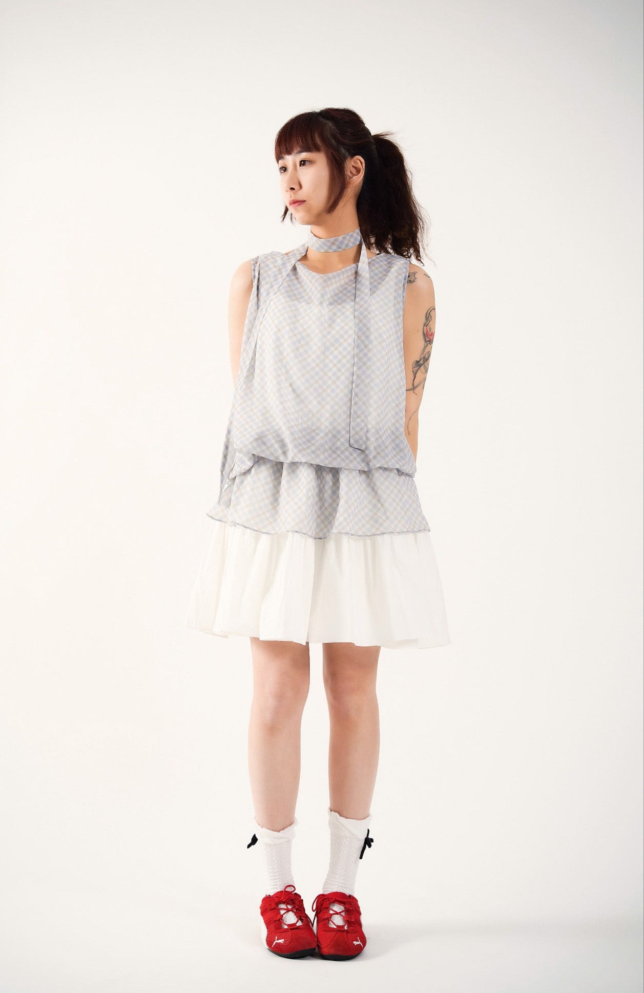 Sheer Plaid Camisole with Neck Strap