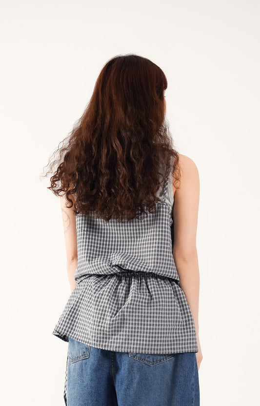 Cinched Gingham Sling Top