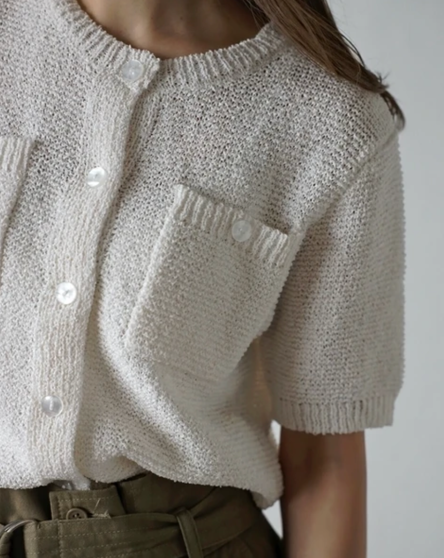 Textured Short Sleeve Pocket Cardigan