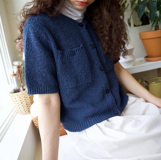Textured Short Sleeve Pocket Cardigan