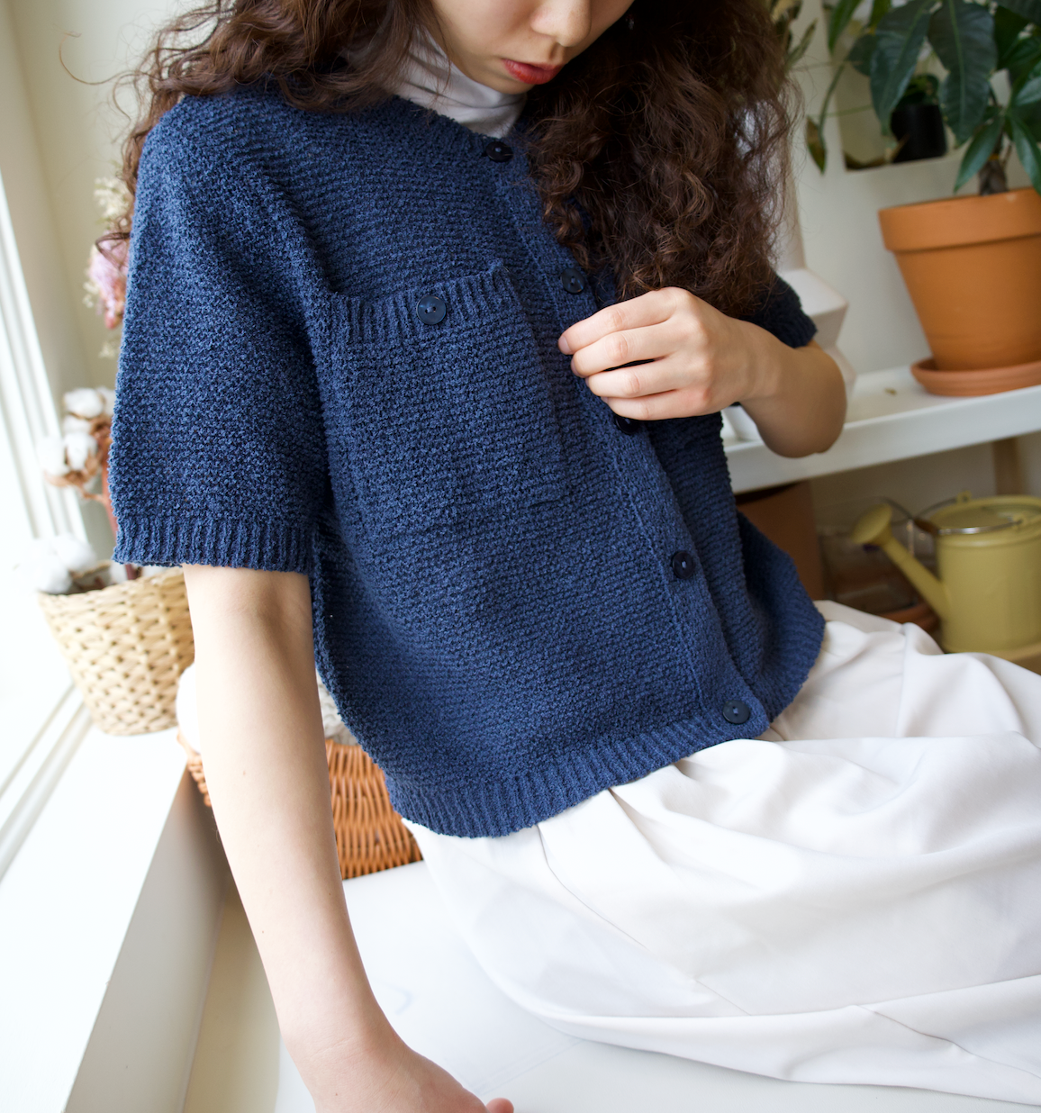 Textured Short Sleeve Pocket Cardigan