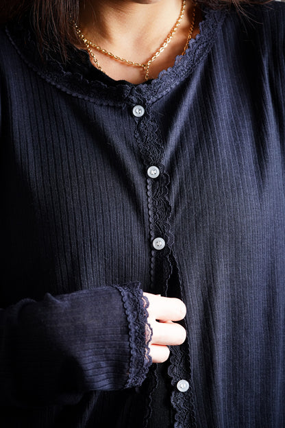 Lace Trim Button Front Knit Top