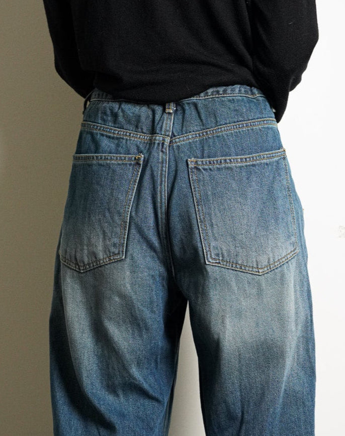 Faded Denim Drawstring Jeans