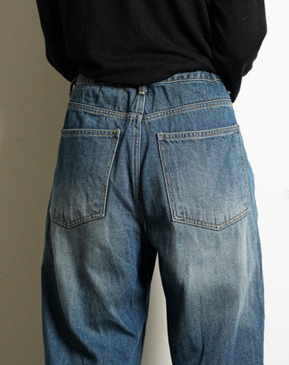 Faded Denim Drawstring Jeans