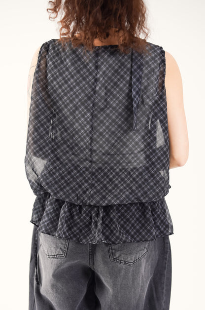 Sheer Plaid Camisole with Neck Strap
