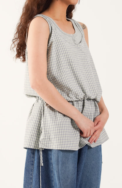 Cinched Gingham Sling Top
