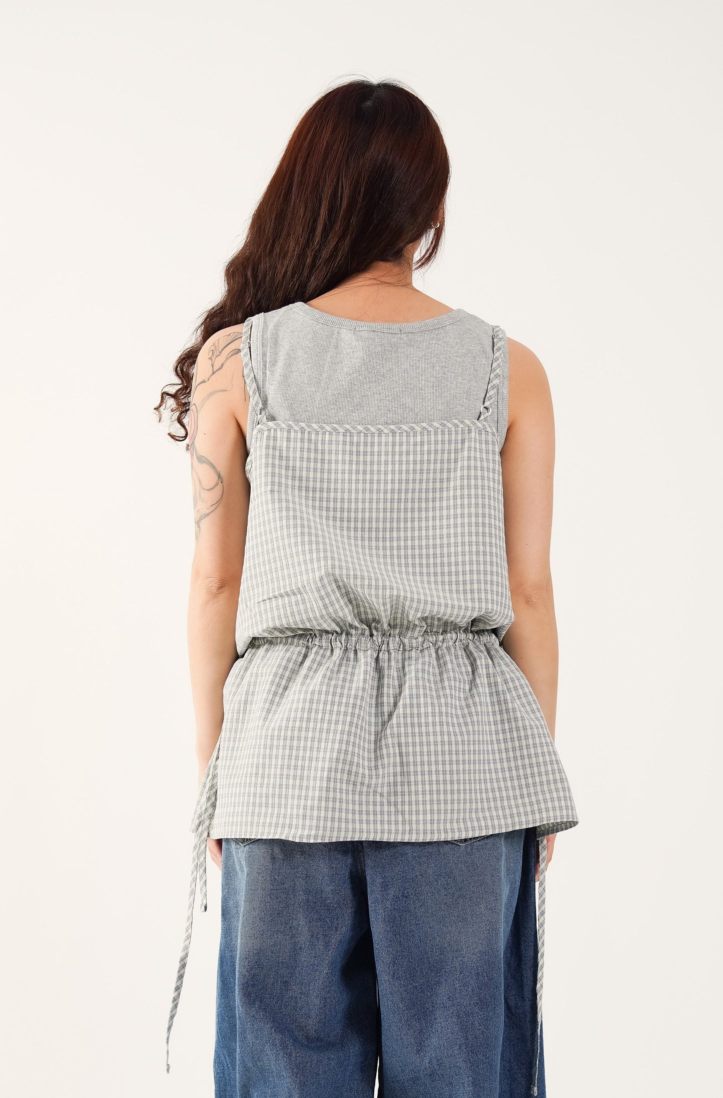 Cinched Gingham Sling Top