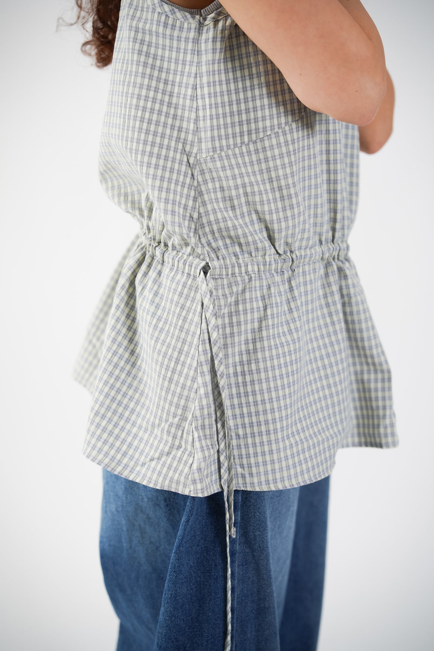Cinched Gingham Sling Top