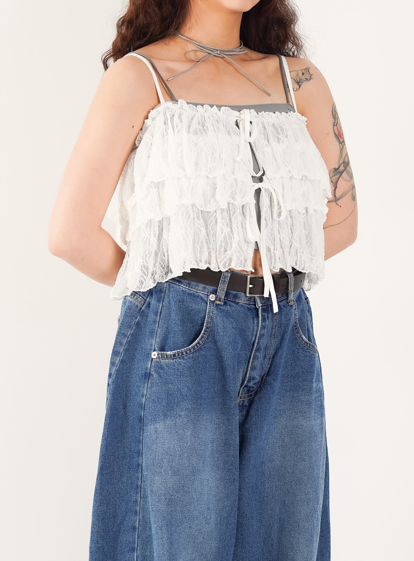 Embroidered Ruffle Camisole Top