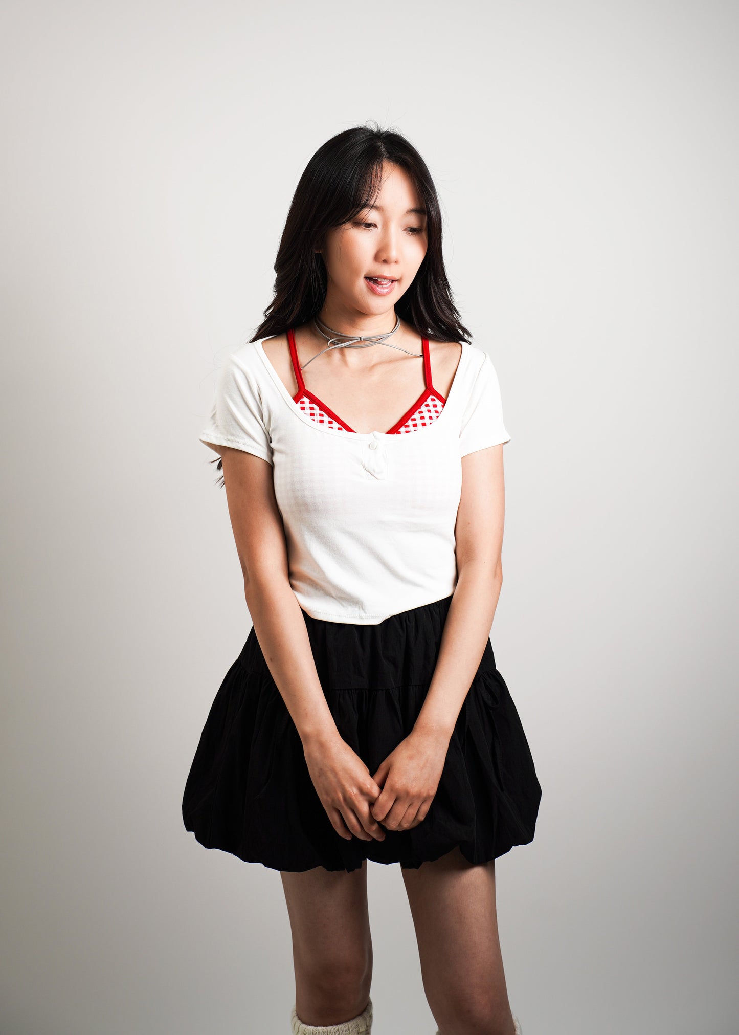 Fake Two-Piece Scoop Neck Tee with Inner Vest