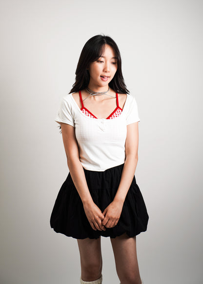 Fake Two-Piece Scoop Neck Tee with Inner Vest