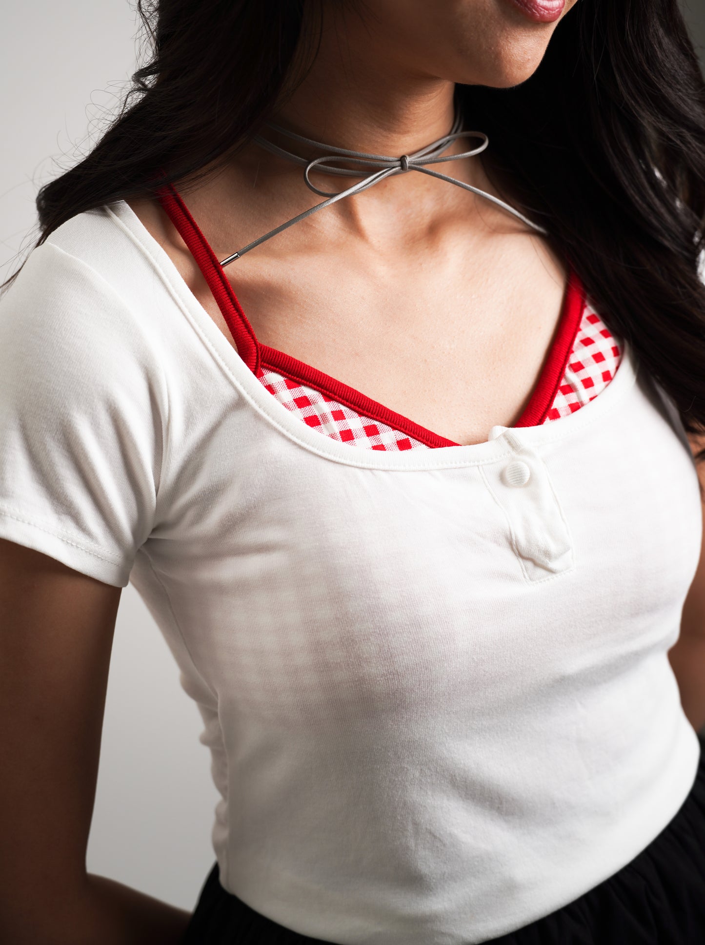 Fake Two-Piece Scoop Neck Tee with Inner Vest