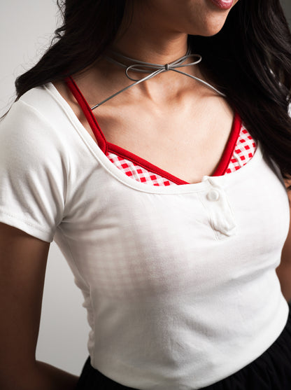 Fake Two-Piece Scoop Neck Tee with Inner Vest