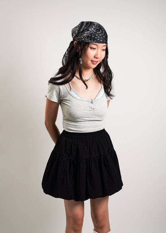 Fake Two-Piece Scoop Neck Tee with Inner Vest