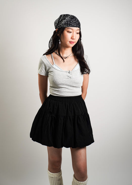 Puff Mini Skirt with Built-in Lining and Bows