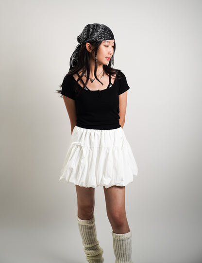 Fake Two-Piece Scoop Neck Tee with Inner Vest