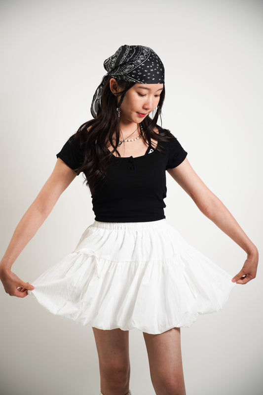 Puff Mini Skirt with Built-in Lining and Bows