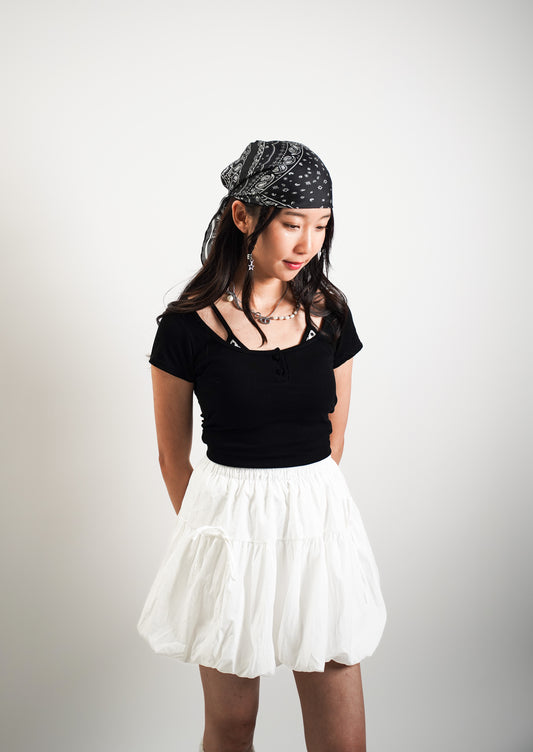 Fake Two-Piece Scoop Neck Tee with Inner Vest