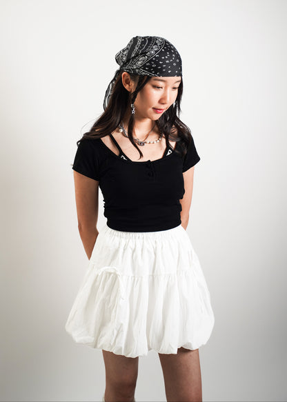 Puff Mini Skirt with Built-in Lining and Bows