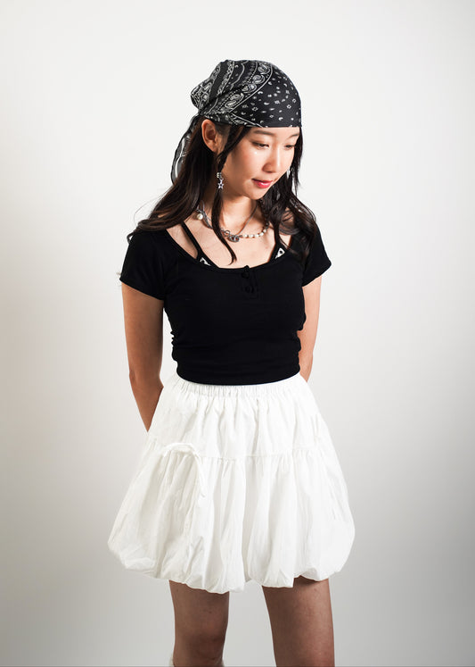 Puff Mini Skirt with Built-in Lining and Bows