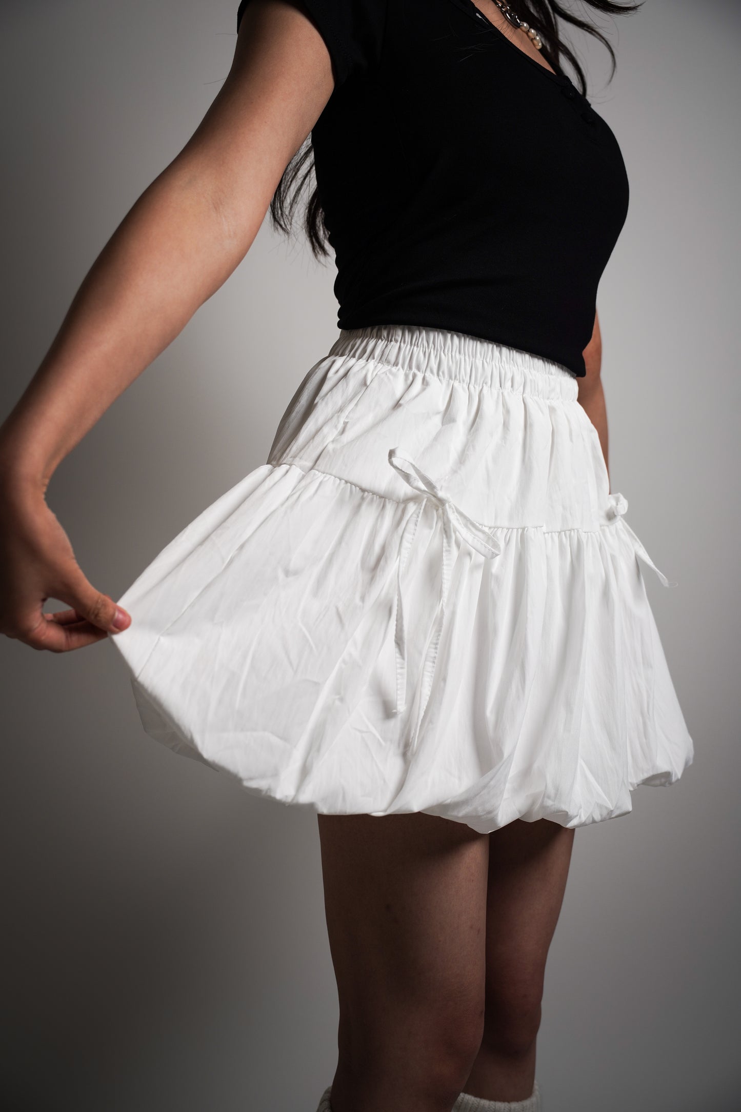 Puff Mini Skirt with Built-in Lining and Bows