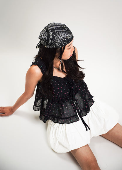 Floral Chiffon Tie-Front Peplum Blouse