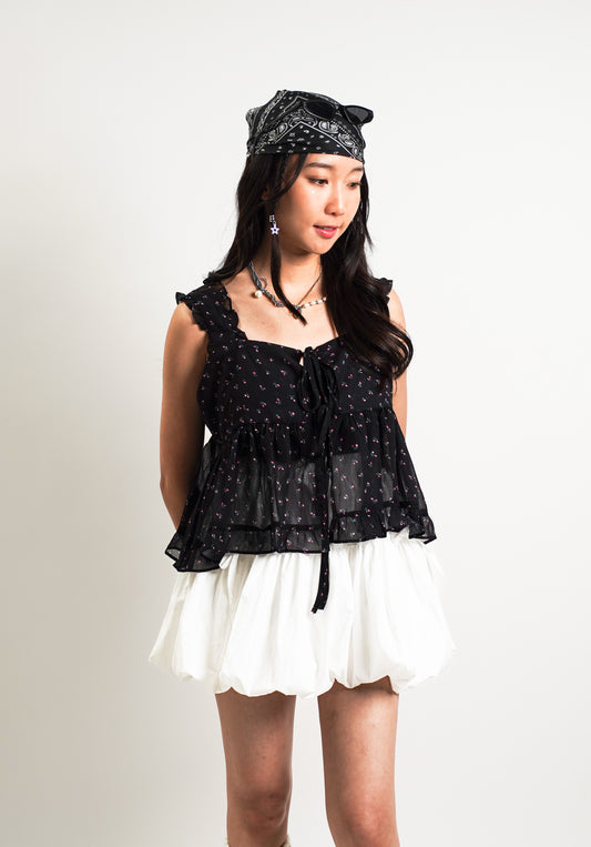 Floral Chiffon Tie-Front Peplum Blouse