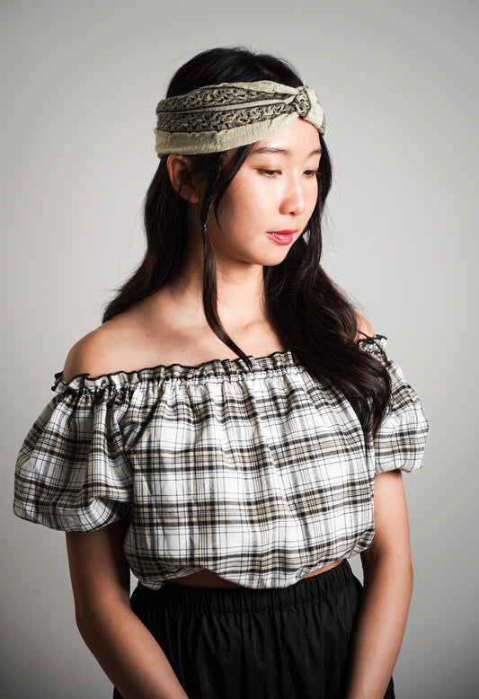 Plaid Off Shoulder Blouse