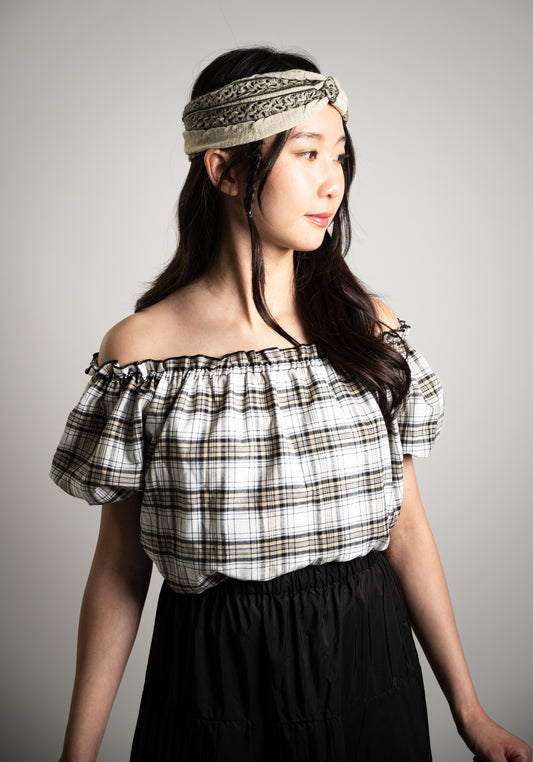 Plaid Off Shoulder Blouse