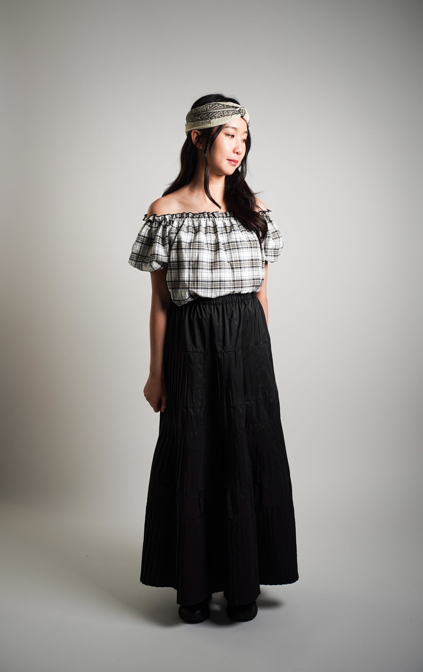 Plaid Off Shoulder Blouse