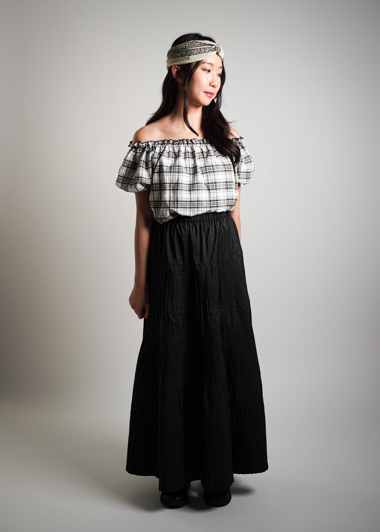 Pleated Flared Long Skirt