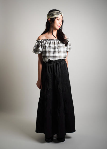 Pleated Flared Long Skirt