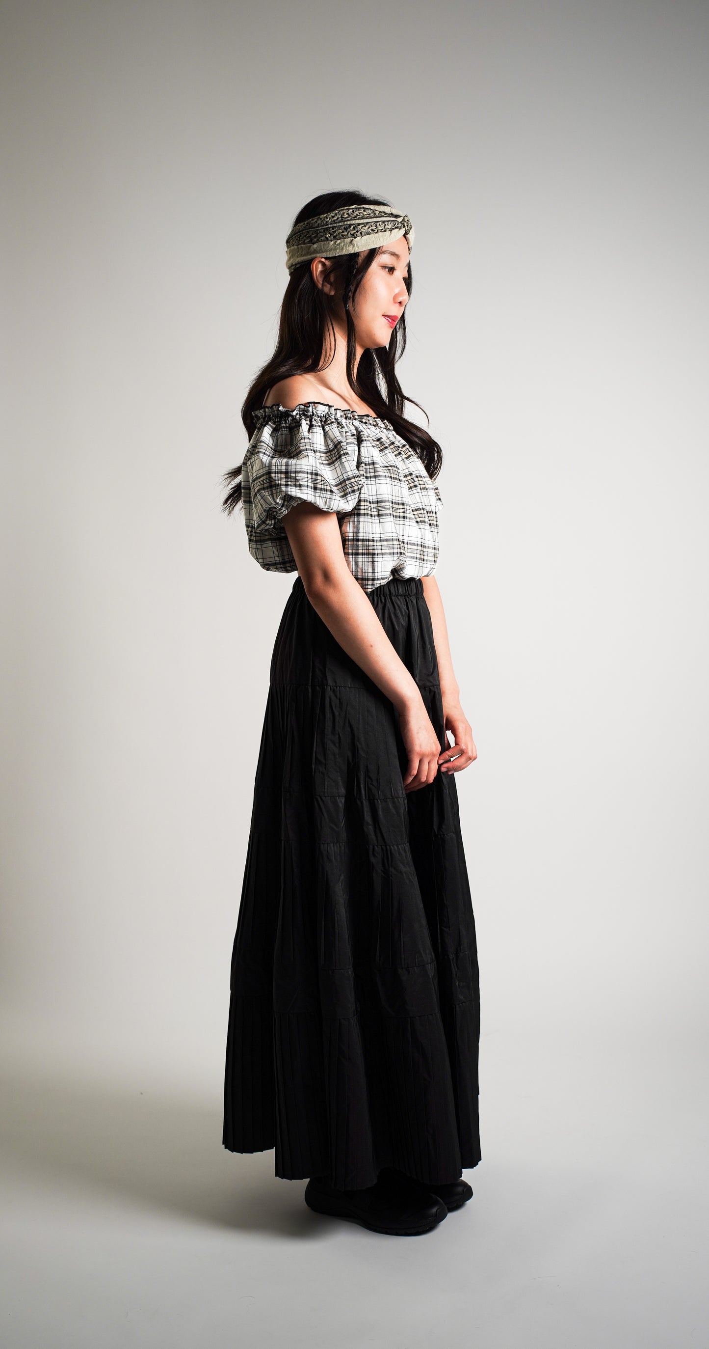 Plaid Off Shoulder Blouse