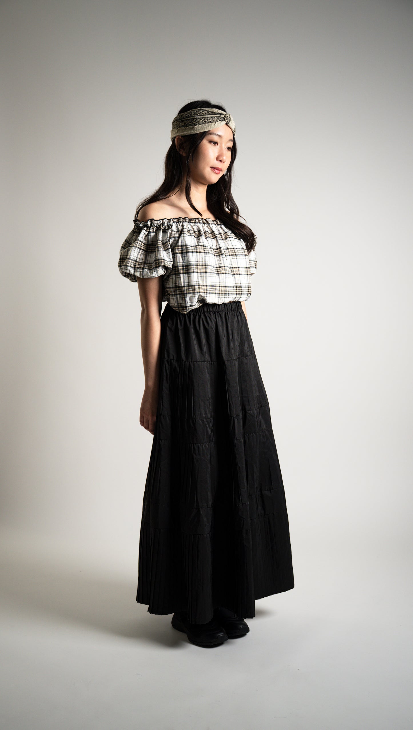 Plaid Off Shoulder Blouse