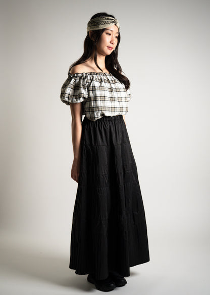 Pleated Flared Long Skirt