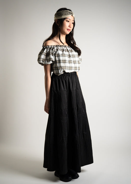Pleated Flared Long Skirt